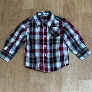 healthtex Boys Plaid Button-Down Shirt - Burgundy, Navy & Cream NWOT